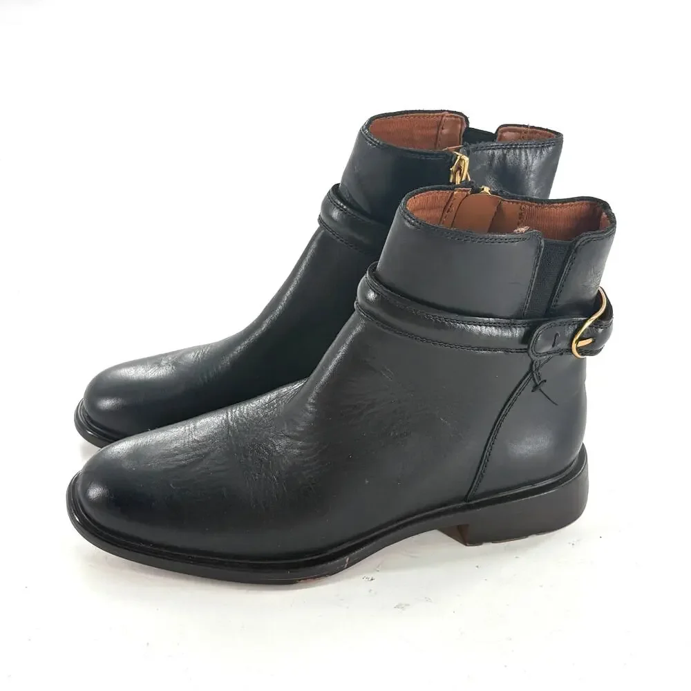 Franco Sarto Elese Leather Boots 6 Black NWOT Buckle Academia Prep Booties Zip